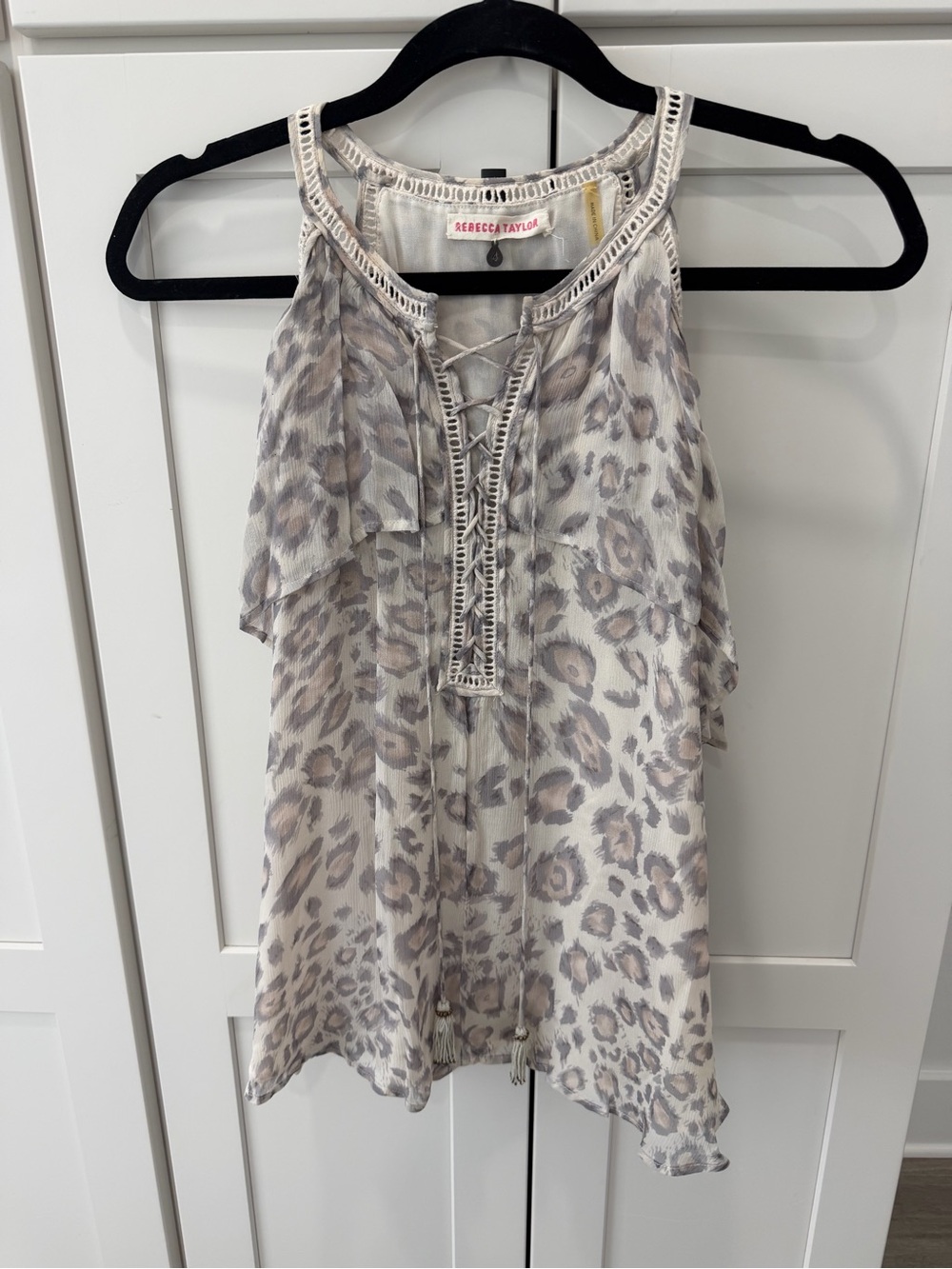 Rebecca Taylor Neutral Leopard Print Sleeveless Top